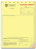 Contractor- Other Forms, Change Order Form - Contractors - Yellow Carbonless